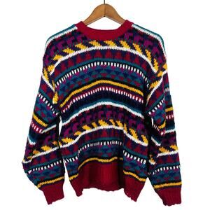 Vintage Allison Smith Dad Sweater Bright SW Knit Long Sleeve Cozy Chunky Cute PL